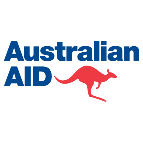 Australian Aid Logo. Red kangaroo illustration next to the text.
