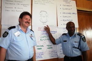 RAMSI police adviser, Chris Cooper, and Solomon Islands Assistant Police Commissioner, Eddie Sikua, lead a session during one of RAMSI’s Making A Difference capacity development workshops