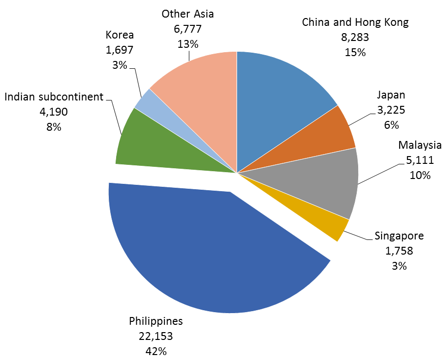 Figure 3: Visitor arrivals from Asian countries, 2013
