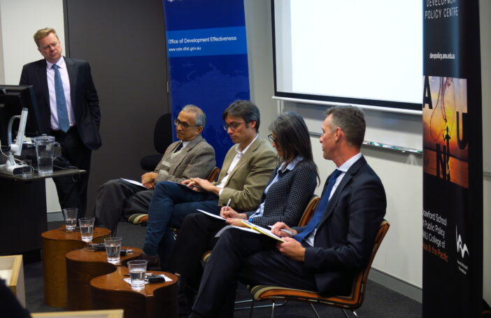 A panel at the August 2017 Australian Aid Evaluation Forum