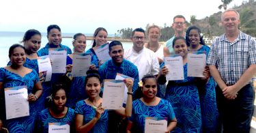 Kiribati graduates from Certificate III in Hospitality recognised on Hayman Island with staff from Mulpha Hotel, Hayman Island (Credit: Holly Lawton/Palladium)