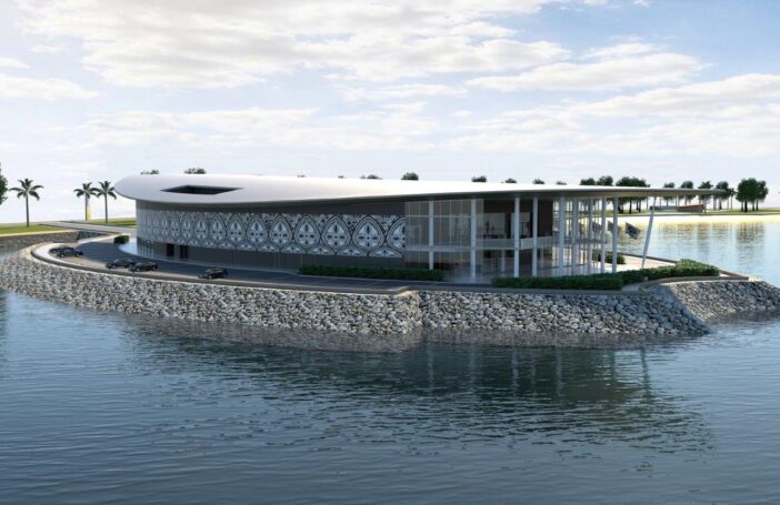 An artist's impression of PNG's APEC Haus (Credit: Jim Fitzpatrick Architects)