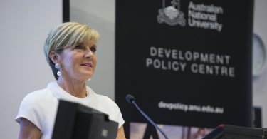 Julie Bishop speaking at the 2017 Australasian Aid Conference at ANU