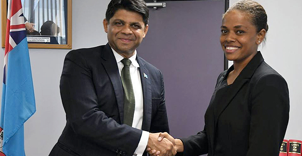 Anne Christine Dunn (right) has been appointed Commissioner of the Online Safety Act (Credit: Fiji Government)