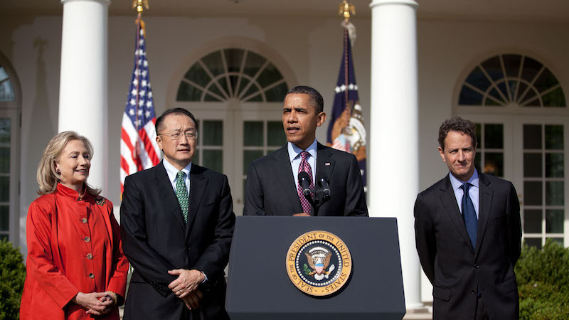 Former President Barack Obama announced Jim Yong Kim (second from left) as his nominee to head the World Bank in 2012 (Credit Sonya N. Hebert White House)
