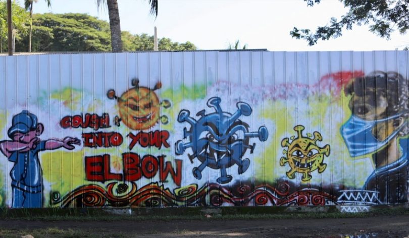 Artwork on the roadside in Madang town in PNG as part of the Madang Provincial Authority’s health communication strategy during COVID-19 (Photo credit: Professor Fr. Philip Gibbs)