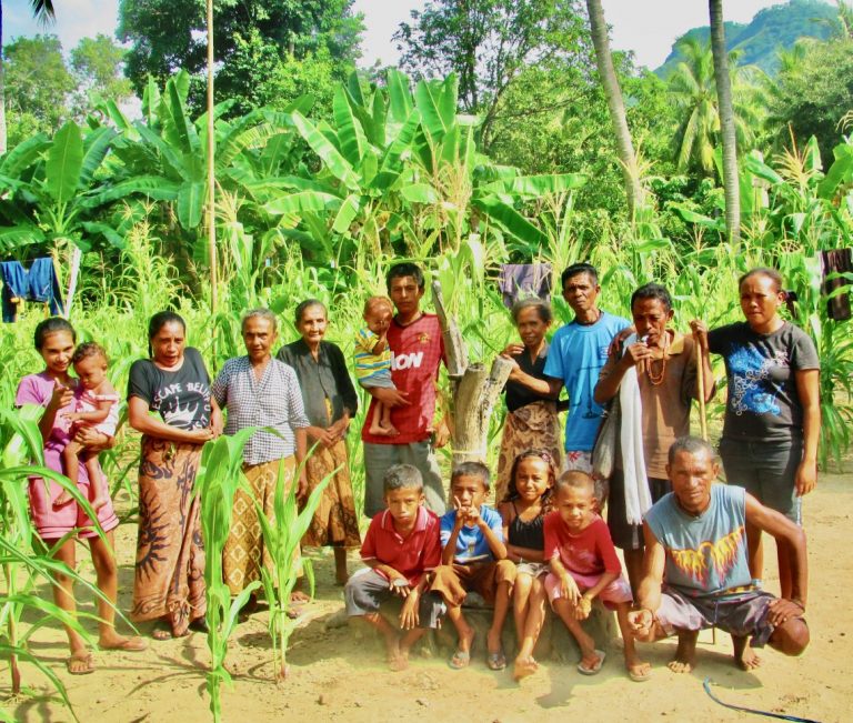 Family from Oecussi, Timor-Leste, gather around the altar they use to pay homage to their ancestors (hau mone) at the feast of the new corn (Michael Rose)