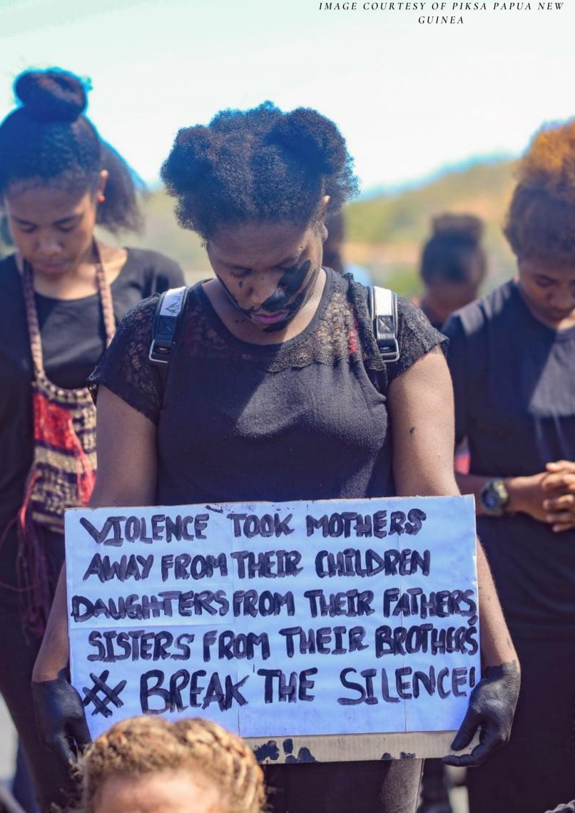 Young women protest IPV in Port Moresby in July 2020 (PIKSA Papua New Guinea)