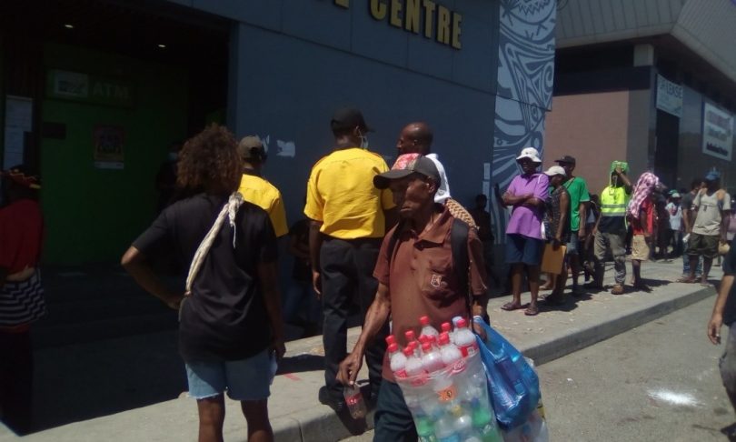 People queueing at the Nasfund Office to apply for unemployment benefits (Jotam Sinopane)