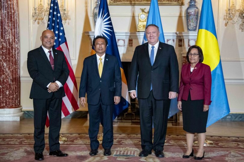 US Secretary of State Michael Pompeo hosted the President of Palau Tommy Remengesau, President of the Marshall Islands Hilda Heine and President of the Federated States of Micronesia David Panuelo in Washington DC in May 2019 (Flickr/US Department of State/Ron Przysucha)