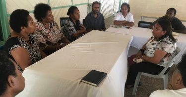 Ninti One’s Senior Aboriginal Researcher, Sharon Forrester in discussion with PNG health workers at the Six Mile Clinic in Port Moresby