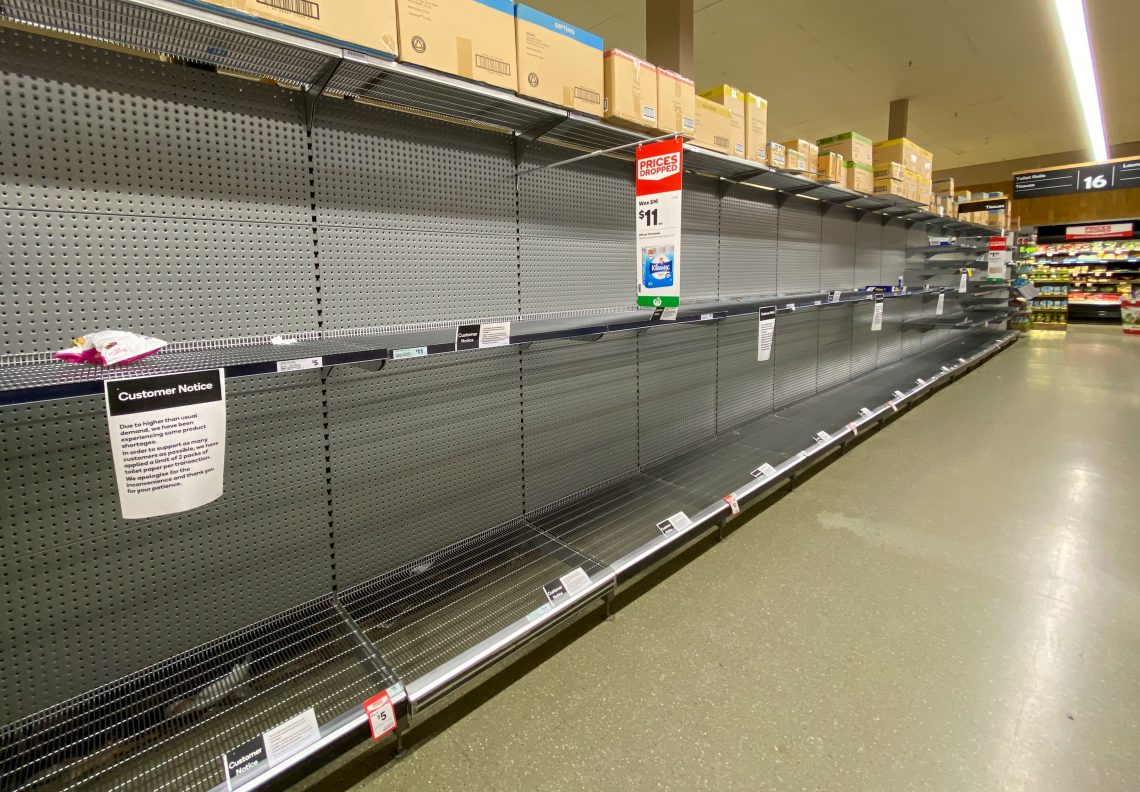 Empty shelves in a supermarket in Victoria, Australia