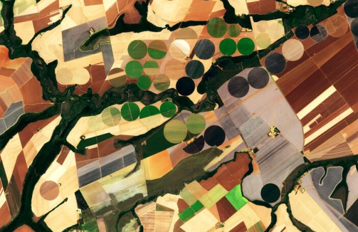 A satellite image of Soy Production in Mato Grosso, Brazil captured in 2017