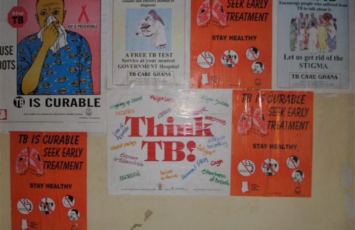 TB awareness posters at the TB/Chest Clinic at Korle-Bu Hospital, Ghana