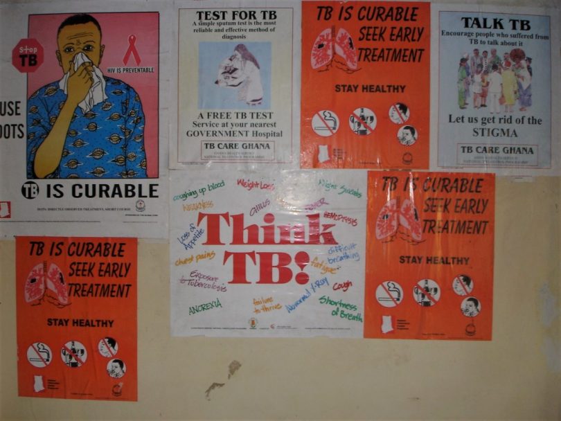 TB awareness posters at the TB/Chest Clinic at Korle-Bu Hospital, Ghana