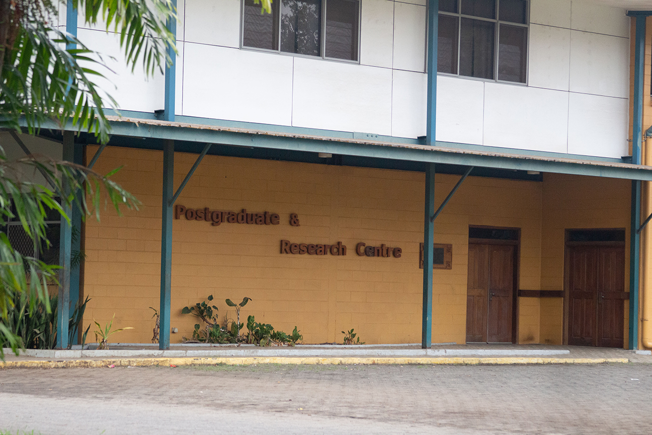 Photograph of exterior of the Postgraduate and Research Centre building at Divine Word University, Madang, PNG