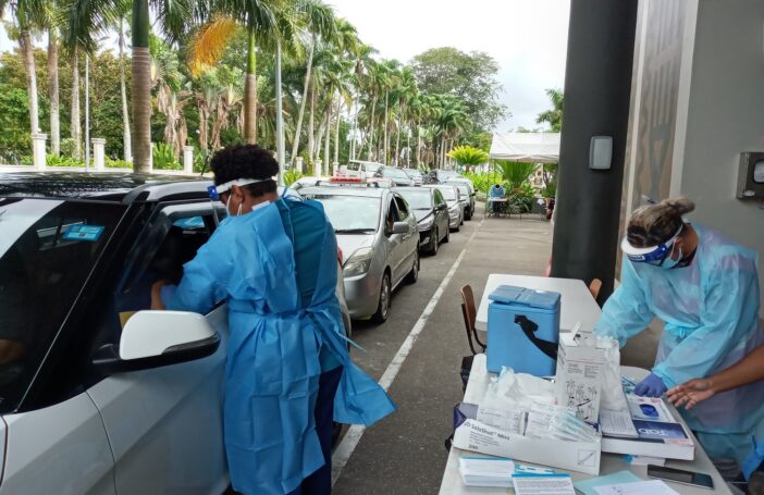 Photograph of drive-through COVID-19 vaccination in Suva, Fiji