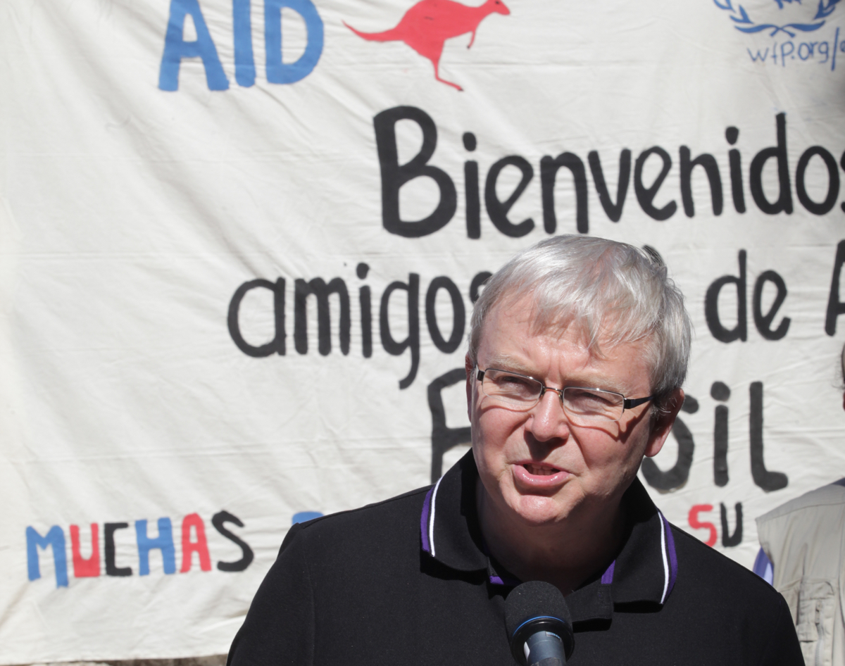 Photograph of Former Foreign Minister Kevin Rudd during a visit to El Penon village in Comasagua, El Salvador in 2011
