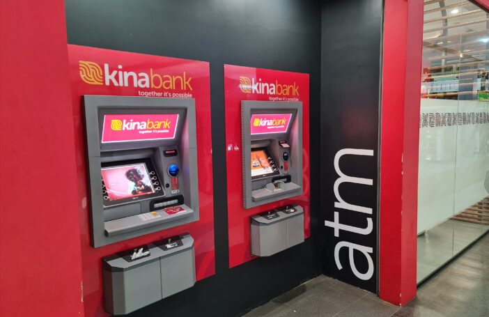 Photograph of two Kina Bank automatic teller machines in a Port Moresby shopping centre