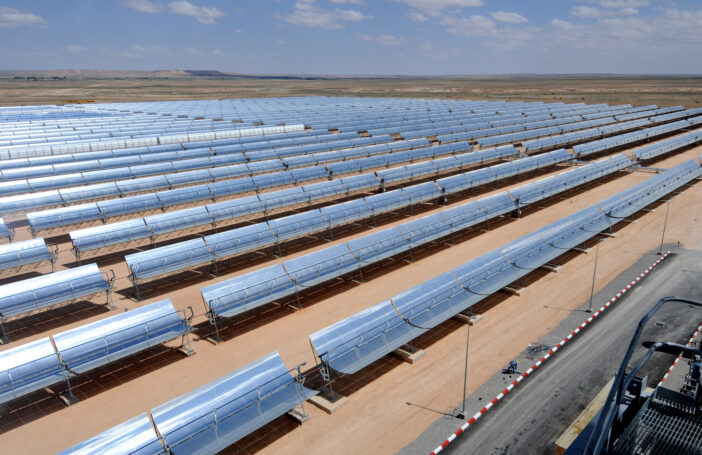 Rows of solar panels in a thermo-solar power plant