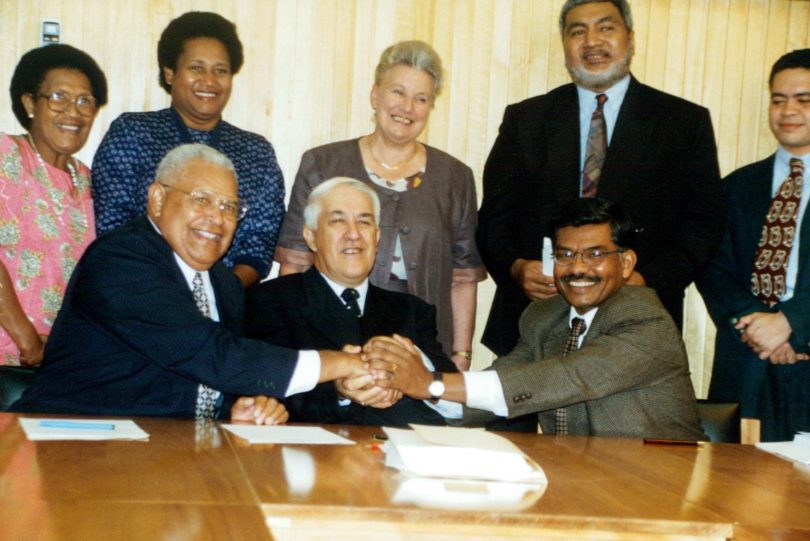 Brij Lal (seated, right) and the Fiji Constitution review team
