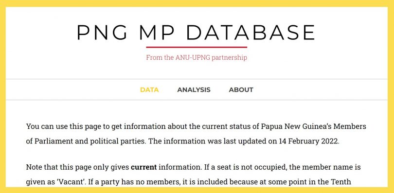 The PNG MP Database screenshot