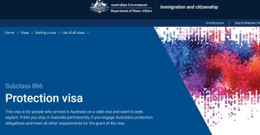 Protection visa application page on the Department of Home Affairs website