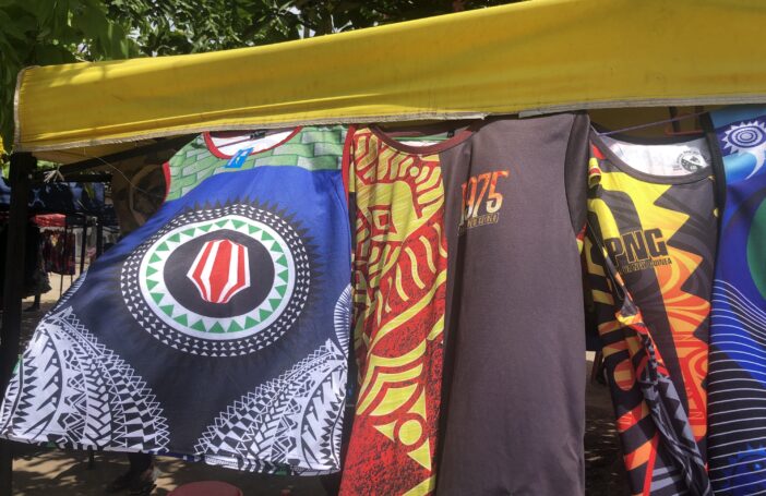 Pro-independence t-shirts on sale at Bel Isi Park, Buka, Bougainville, 2019