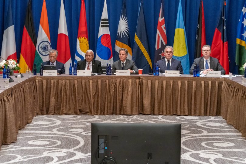 US Secretary of State Blinken hosting the Partners in the Blue Pacific ministerial meeting in September 2022 (Ron Przysucha-U.S. Department of State-Flickr)