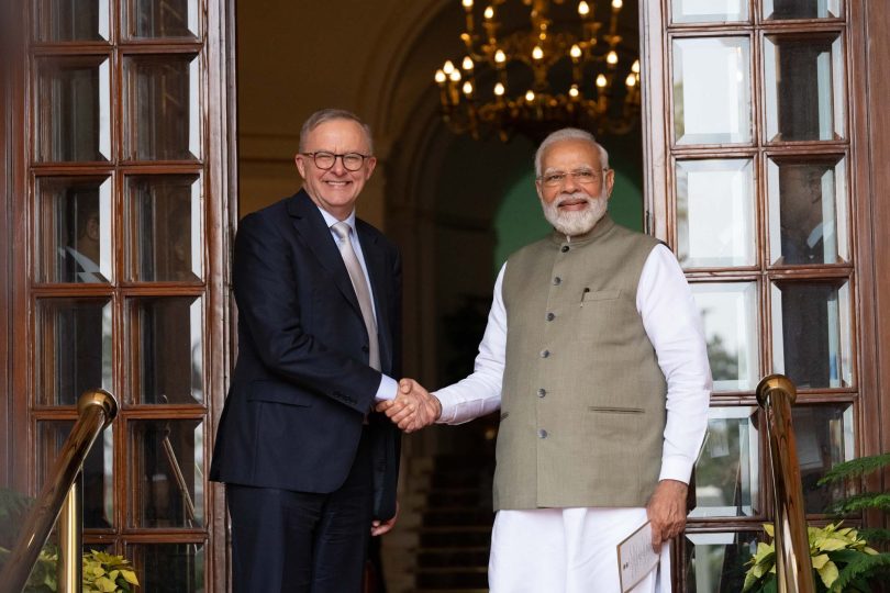 The prime ministers of Australia and India meeting in India in March 2023 (Anthony Albanese-Twitter)
