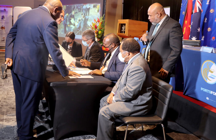 AIFFP-PNG Ports contract signing in January 2022 (PNG Ports Corporation Limited-Facebook)