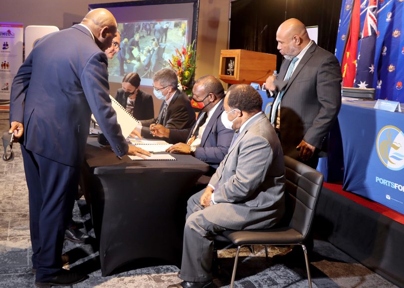 AIFFP-PNG Ports contract signing in January 2022 (PNG Ports Corporation Limited-Facebook)