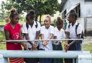 Students washing their hands at a compound of Eton Centre School on Efate Island, Vanuatu