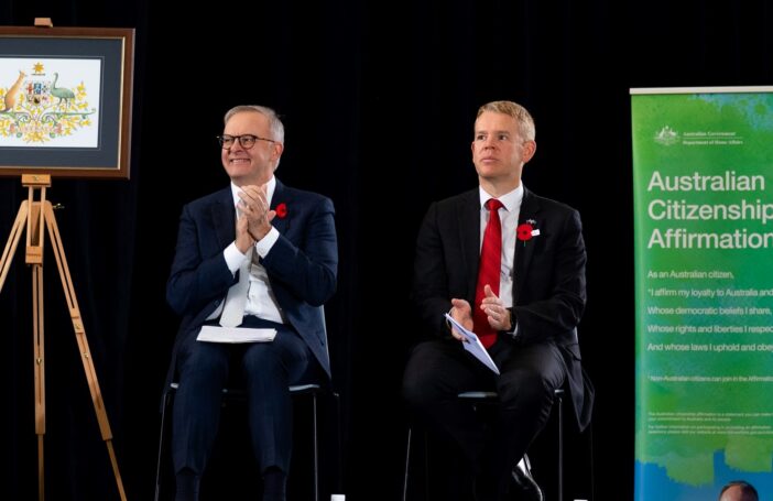 Anthony Albanese and New Zealand PM Chris Hipkins attending a citizenship ceremony in Brisbane on 23 April 2023 (Anthony Albanese-Facebook)