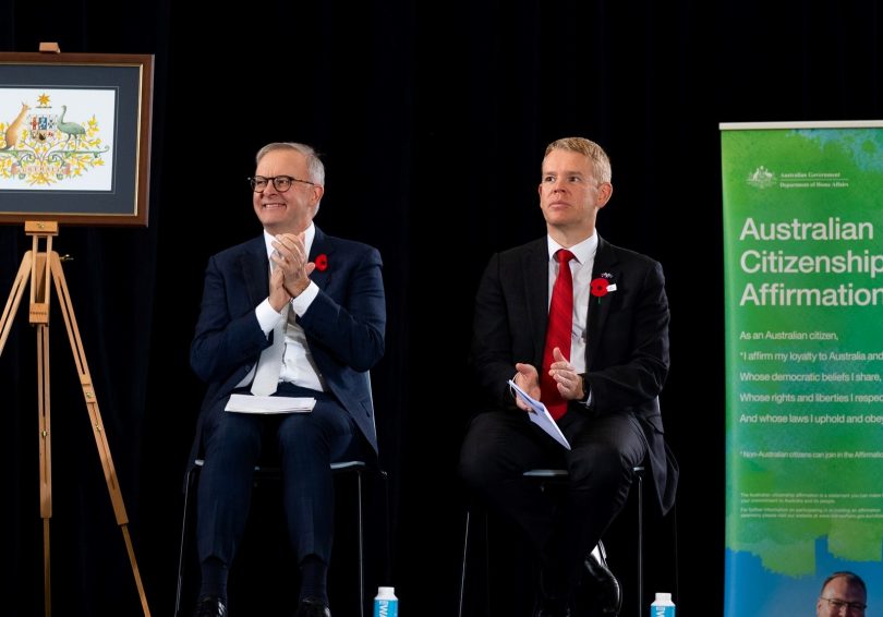Anthony Albanese and New Zealand PM Chris Hipkins attending a citizenship ceremony in Brisbane on 23 April 2023 (Anthony Albanese-Facebook)