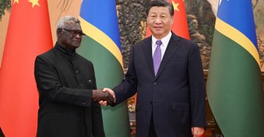 Solomon Islands PM Manasseh Sogavare meeting Chinese President Xi Jinping during a visit to Beijing in July 2023 (Chinese Embassy in Solomon Islands-Facebook)