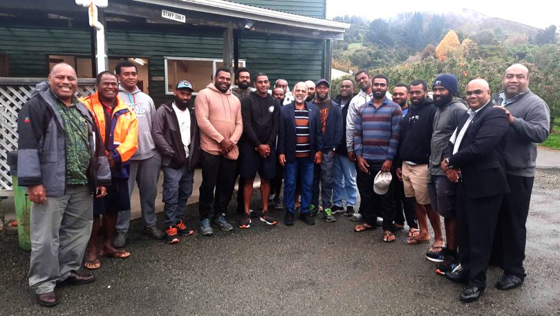 Fiji Employment Minister Agni Deo Singh visiting seasonal workers in New Zealand in May 2023 (Fiji Government-Facebook)