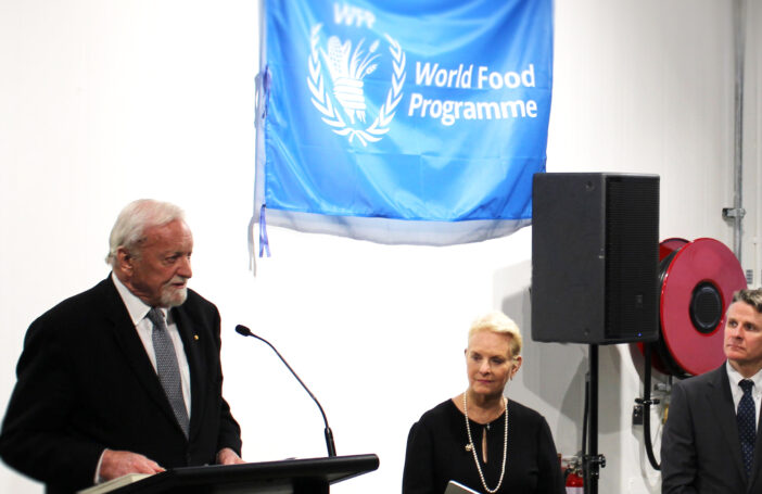 Gareth Evans speaks at the Jim Ingram Memorial alongside Cindy McCain and Rod Brazier of DFAT.