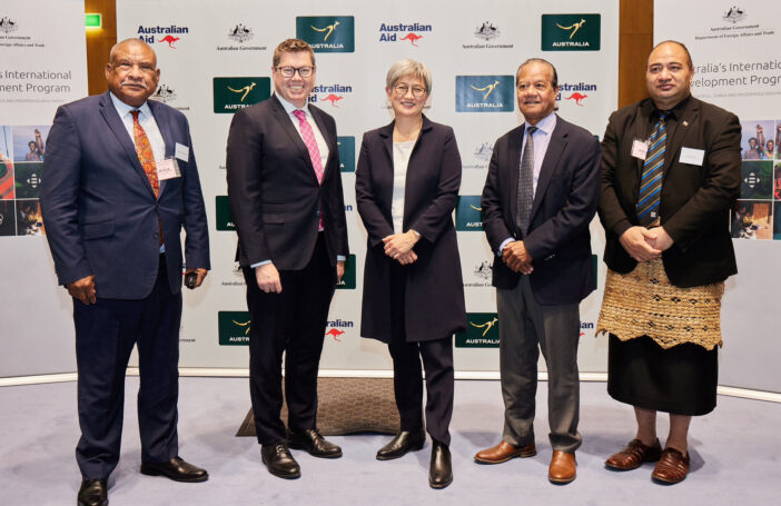 Minister for International Development Pat Conroy and Foreign Minister Penny Wong with members of the Pacific Diplomatic Corps