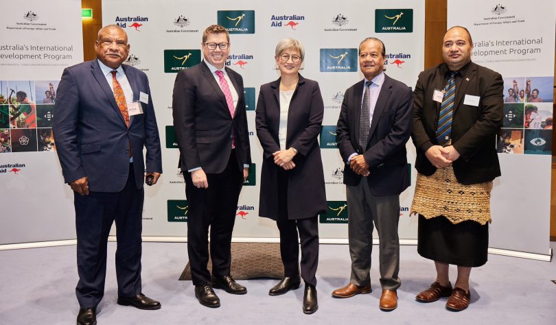 Minister for International Development Pat Conroy and Foreign Minister Penny Wong with members of the Pacific Diplomatic Corps