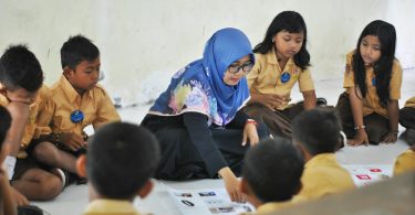 Teacher and Students studying together in Jawa Tengah, Indonesia