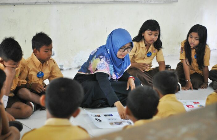 Teacher and Students studying together in Jawa Tengah, Indonesia