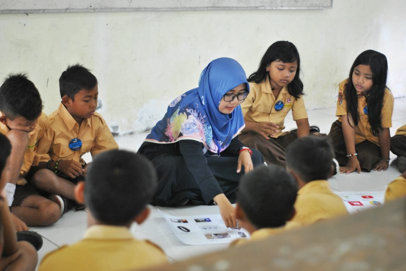 Teacher and Students studying together in Jawa Tengah, Indonesia