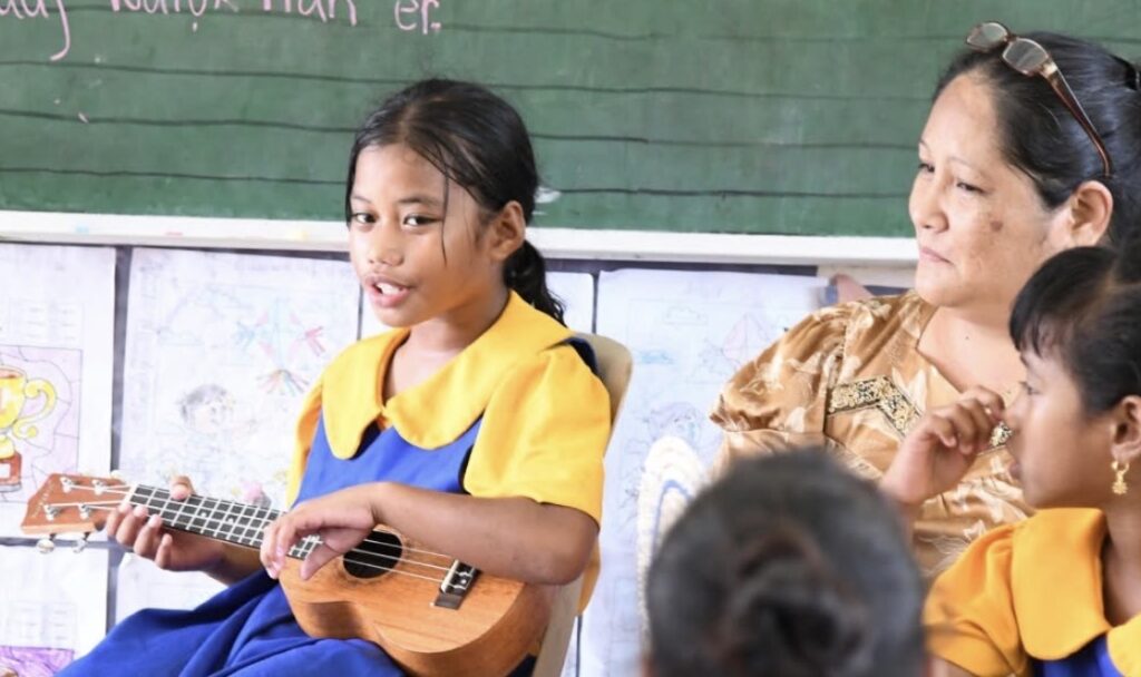 Child singing in class