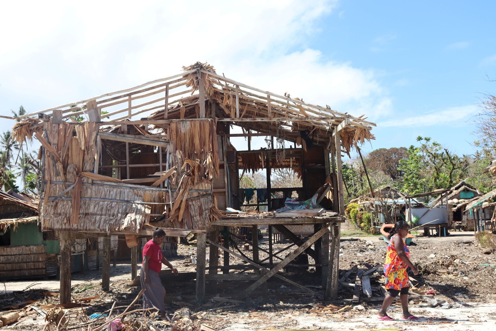 A damaged house at Titiana, Western Province, Solomon Islands, after the Tropical cyclone Maila